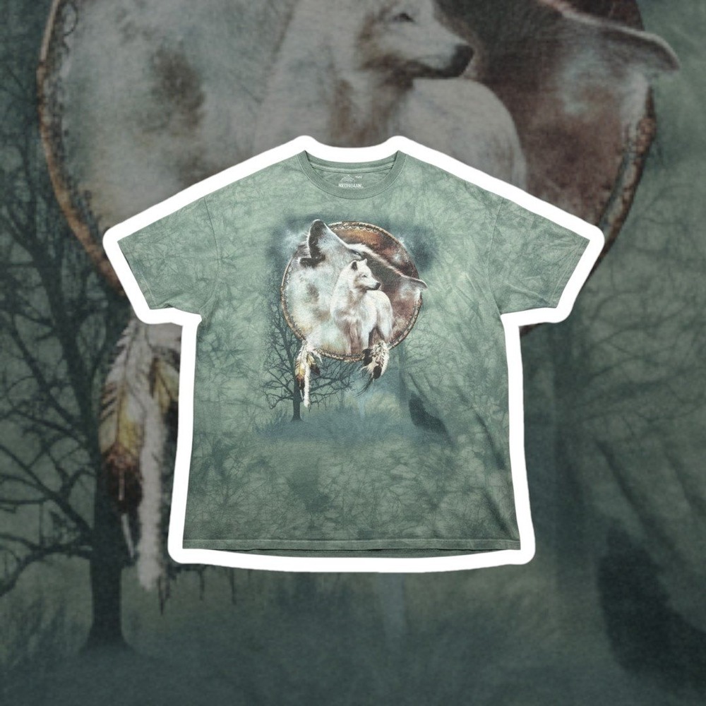 The Mountain Wolves Dream Catcher Graphic T-Shirt 3XLT Green Tie Dye Cotton Tee